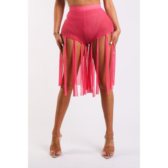 Women's Elastic Waist Casual Fringed Mesh Solid Sexy Shorts Size S, M, L - Picture 8 of 8